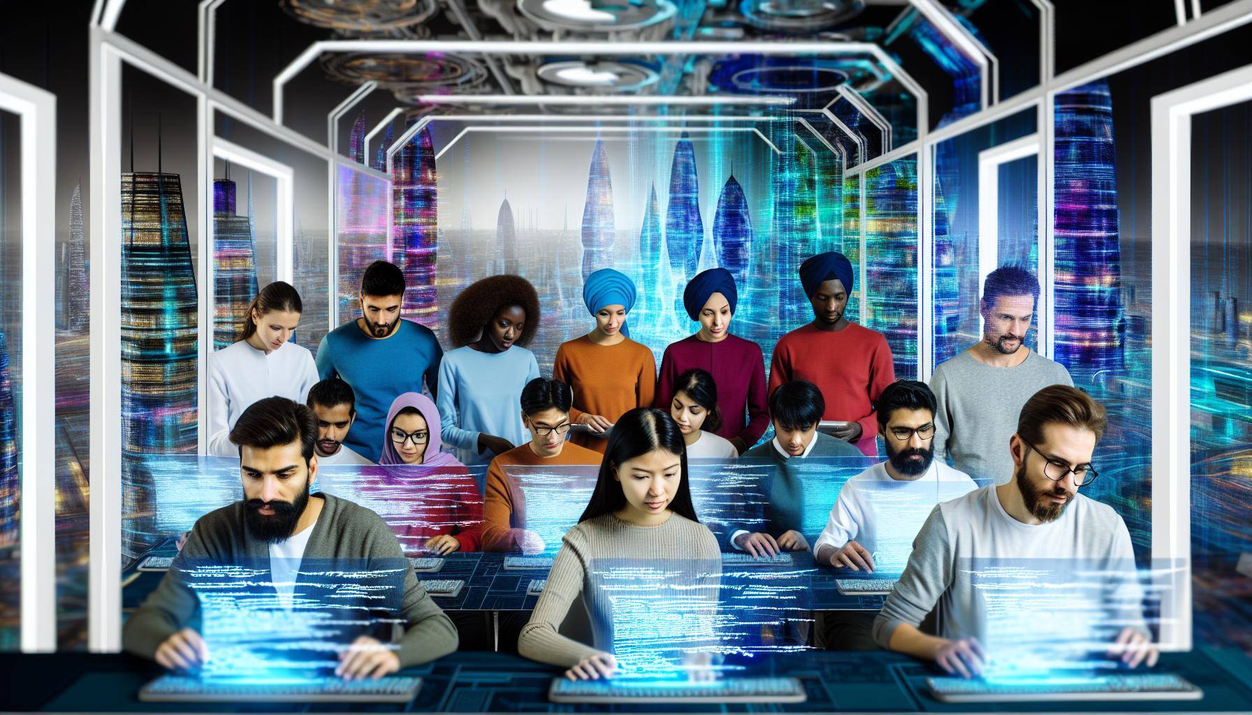 futuristic group of engineers, coding-2